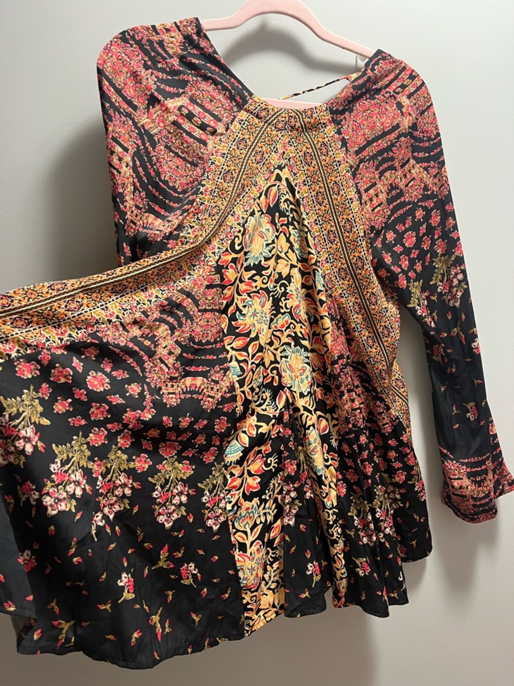 Free People Black Floral Paisley Long-Sleeve Tunic